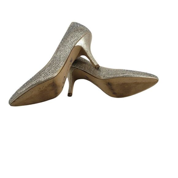 INC International Concepts ZITAH 3 Formal Gold Lame Rhinestone Heeled Pumps Sz 7 - Picture 8 of 9